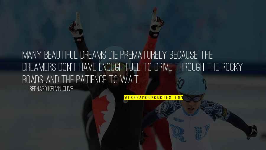 Inspirational Patience Quotes By Bernard Kelvin Clive: Many beautiful dreams die prematurely because the dreamers Inspirational Patience Quotes By Bernard Kelvin Clive: Many beautiful dreams die prematurely because the dreamers