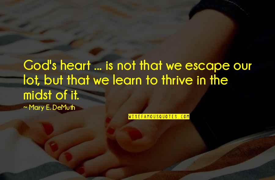 Inspirational Perseverance Quotes By Mary E. DeMuth: God's heart ... is not that we escape