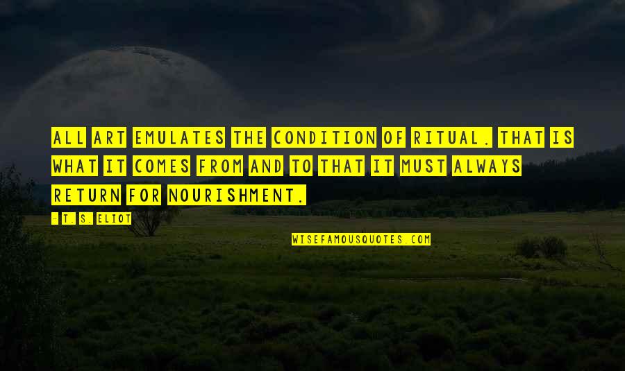 Inspirational Ranching Quotes By T. S. Eliot: All art emulates the condition of ritual. That