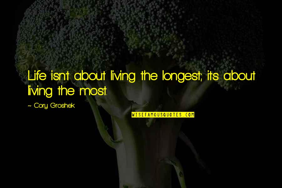 Inspirational Sayings And Quotes By Cory Groshek: Life isn't about living the longest; it's about