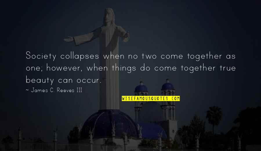 Inspirational Together Quotes By James C. Reeves III: Society collapses when no two come together as Inspirational Together Quotes By James C. Reeves III: Society collapses when no two come together as