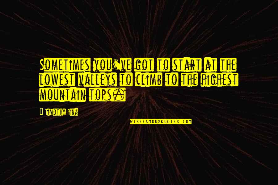 Inspirational Valleys Quotes By Timothy Pina: Sometimes you've got to start at the lowest