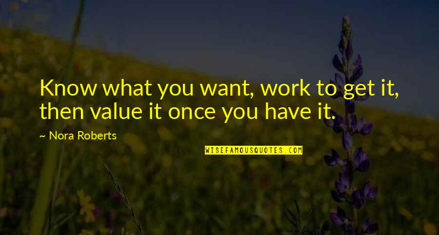 Inspirational Work Quotes By Nora Roberts: Know what you want, work to get it,