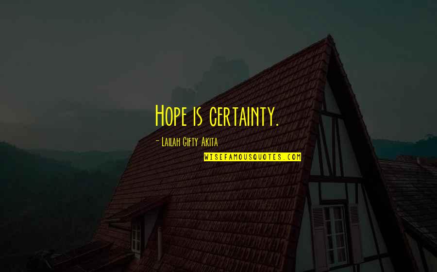 Inspired Thought Quotes By Lailah Gifty Akita: Hope is certainty. Inspired Thought Quotes By Lailah Gifty Akita: Hope is certainty.