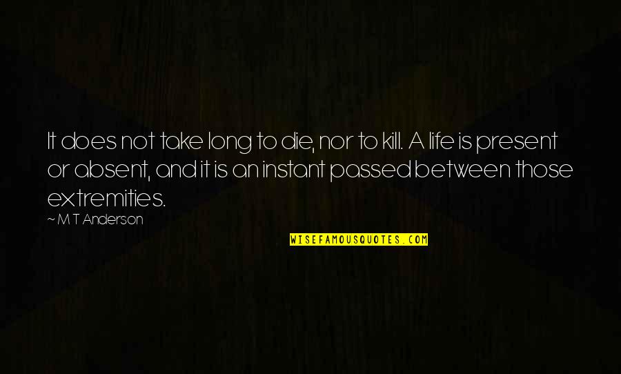 Inspiring Character Quotes By M T Anderson: It does not take long to die, nor