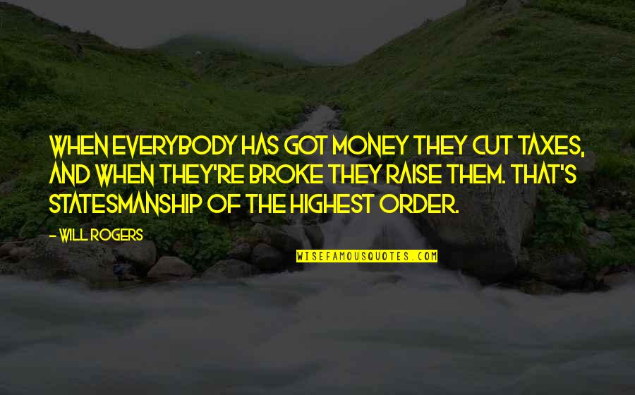 Inspiring Character Quotes By Will Rogers: When everybody has got money they cut taxes,