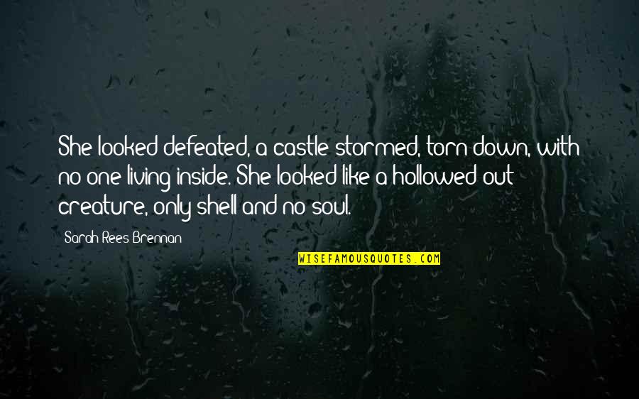 Inspiring Country Song Quotes By Sarah Rees Brennan: She looked defeated, a castle stormed, torn down,