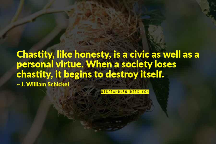 Inspiring Everybody To Dream Quotes By J. William Schickel: Chastity, like honesty, is a civic as well