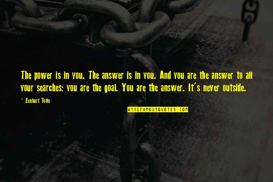 Inspiring Goal Quotes By Eckhart Tolle: The power is in you. The answer is