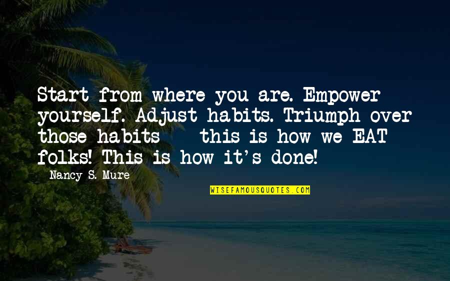 Inspiring Yourself Quotes By Nancy S. Mure: Start from where you are. Empower yourself. Adjust