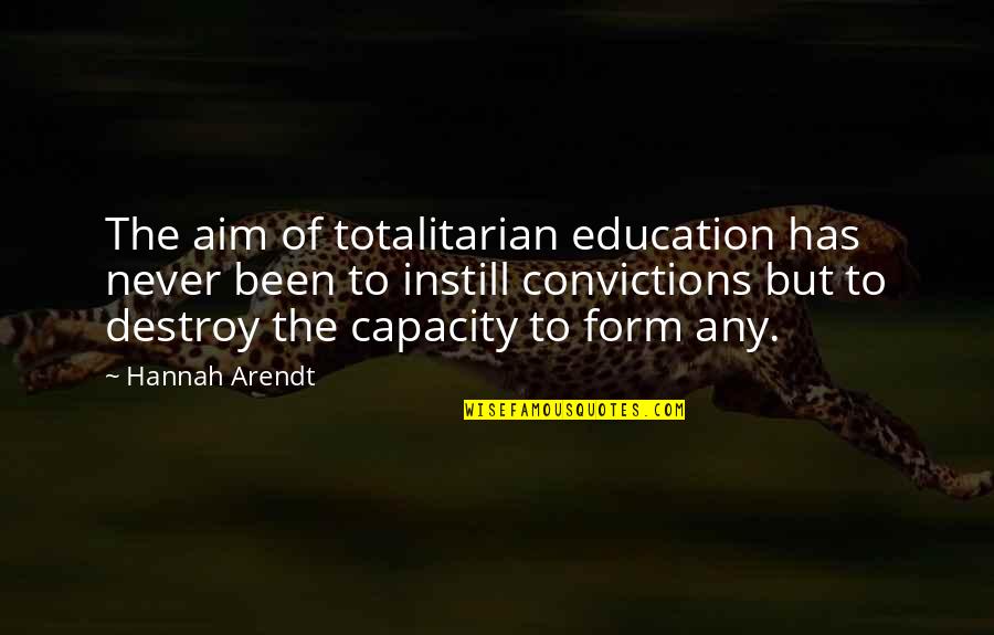 Instill'd Quotes By Hannah Arendt: The aim of totalitarian education has never been
