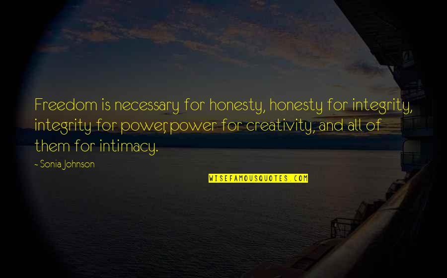Integrity Inspirational Quotes By Sonia Johnson: Freedom is necessary for honesty, honesty for integrity,