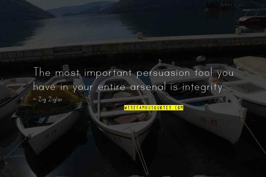 Integrity Inspirational Quotes By Zig Ziglar: The most important persuasion tool you have in