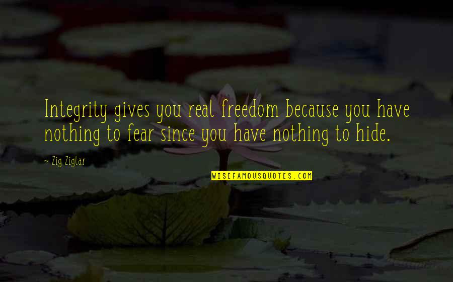 Integrity Motivational Quotes By Zig Ziglar: Integrity gives you real freedom because you have Integrity Motivational Quotes By Zig Ziglar: Integrity gives you real freedom because you have