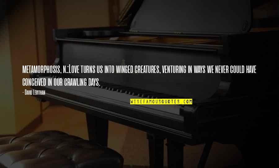 Intelesens Quotes By David Levithan: metamorphosis, n.:Love turns us into winged creatures, venturing Intelesens Quotes By David Levithan: metamorphosis, n.:Love turns us into winged creatures, venturing