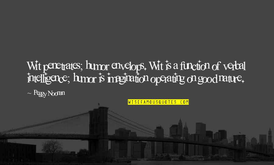 Intelligence Humor Quotes By Peggy Noonan: Wit penetrates; humor envelops. Wit is a function