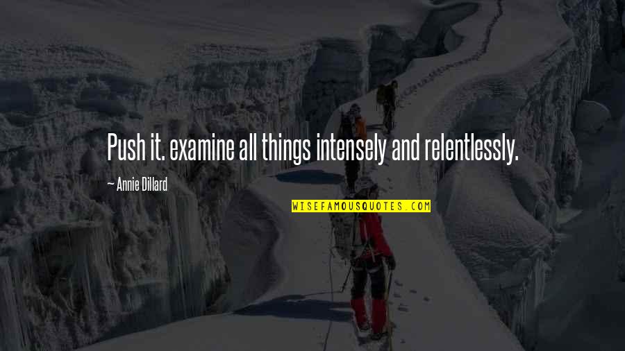 Intensely Quotes By Annie Dillard: Push it. examine all things intensely and relentlessly.