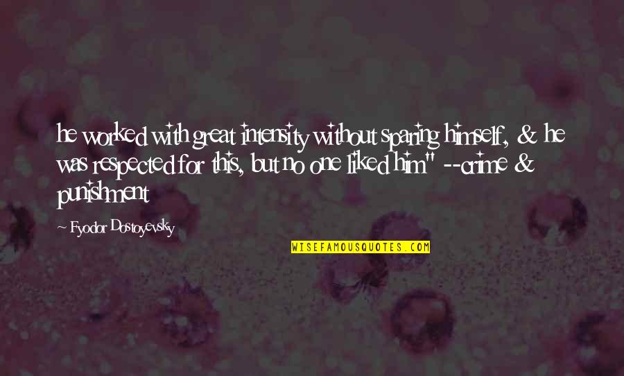 Intensity Quotes By Fyodor Dostoyevsky: he worked with great intensity without sparing himself,