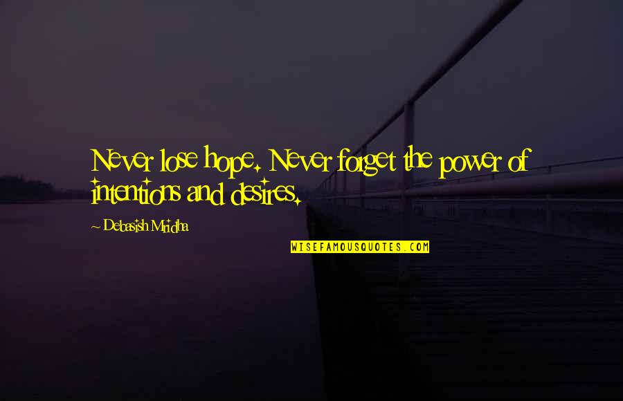 Intentions Quotes By Debasish Mridha: Never lose hope. Never forget the power of