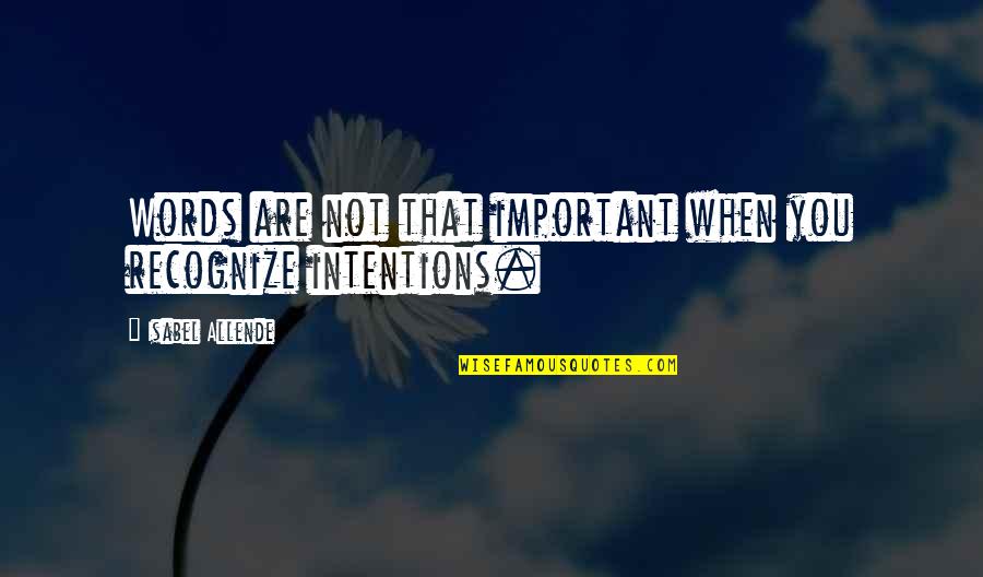 Intentions Quotes By Isabel Allende: Words are not that important when you recognize