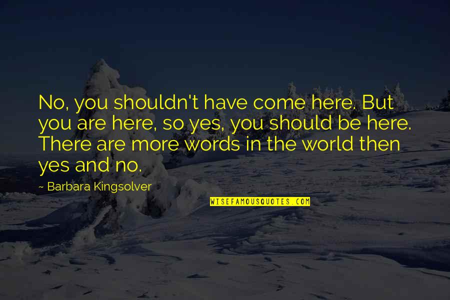 Interabiding Quotes By Barbara Kingsolver: No, you shouldn't have come here. But you