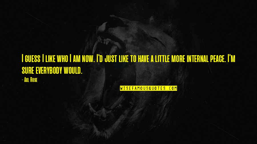 Internal Peace Quotes By Axl Rose: I guess I like who I am now.