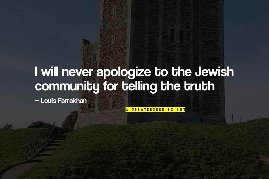 Internalist Vs Family Doctor Quotes By Louis Farrakhan: I will never apologize to the Jewish community Internalist Vs Family Doctor Quotes By Louis Farrakhan: I will never apologize to the Jewish community