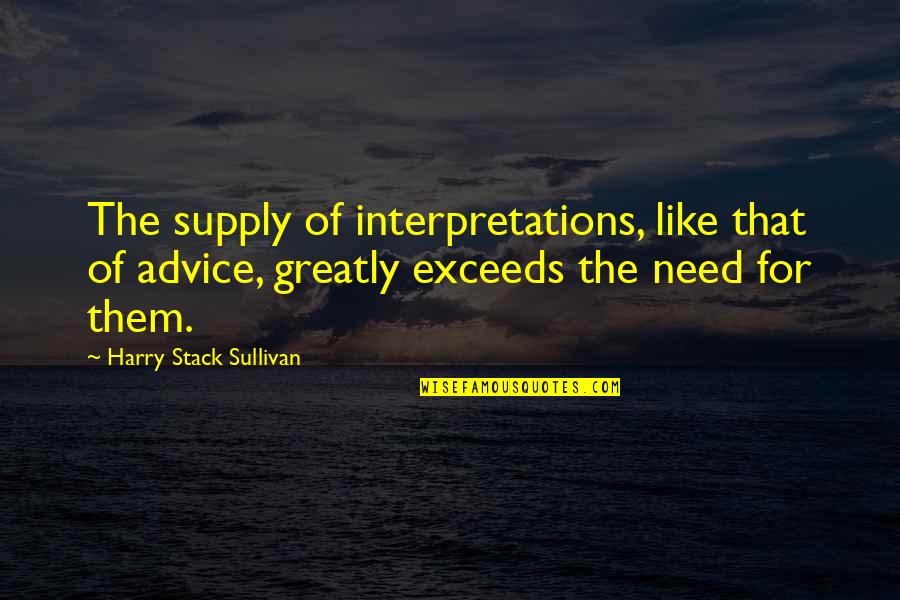 Interpretation Quotes By Harry Stack Sullivan: The supply of interpretations, like that of advice,