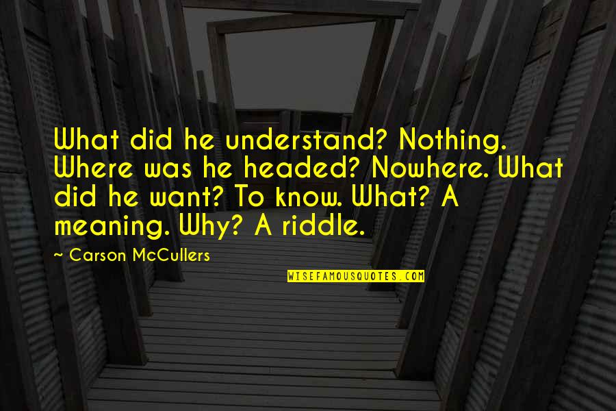 Interros Quotes By Carson McCullers: What did he understand? Nothing. Where was he
