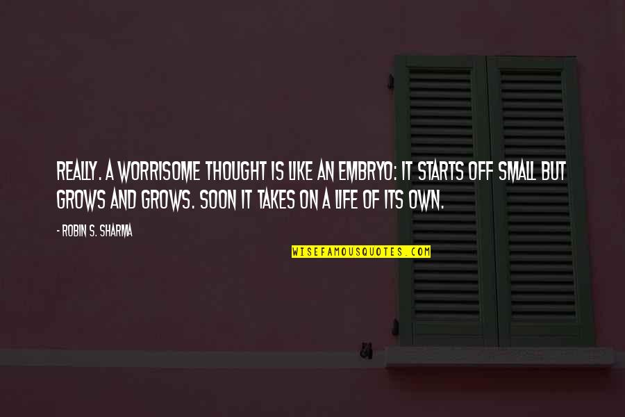 Intertribal Timber Quotes By Robin S. Sharma: Really. A worrisome thought is like an embryo: