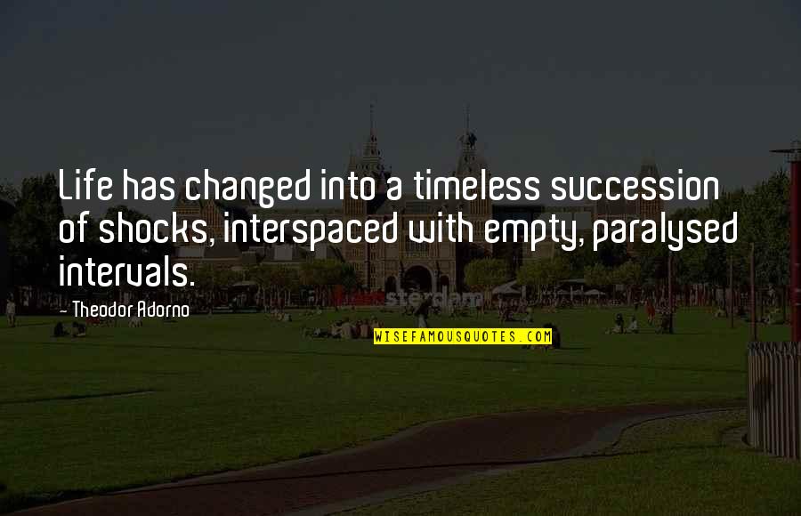 Intervals Quotes By Theodor Adorno: Life has changed into a timeless succession of