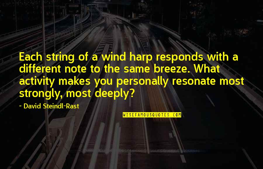 Inthis Quotes By David Steindl-Rast: Each string of a wind harp responds with