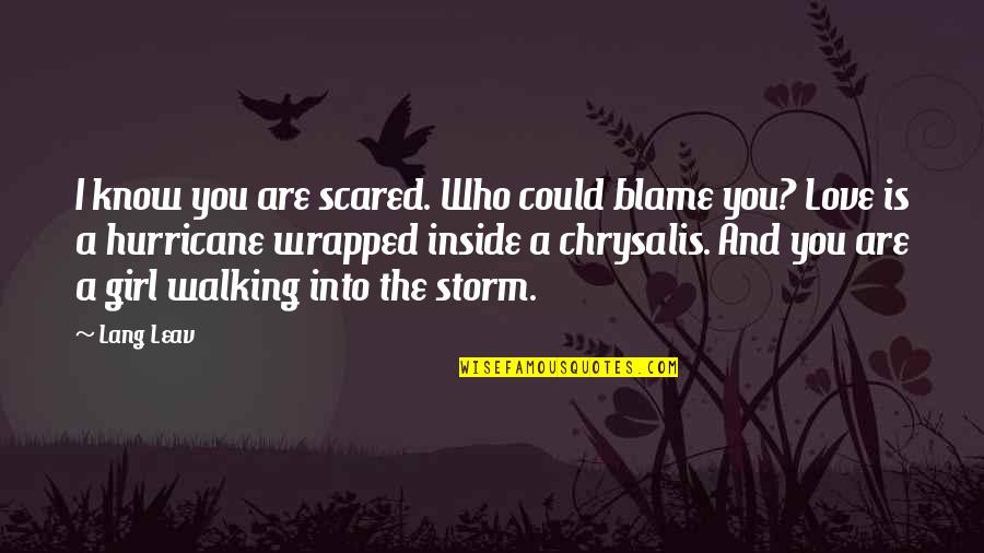 Into The Storm Quotes By Lang Leav: I know you are scared. Who could blame