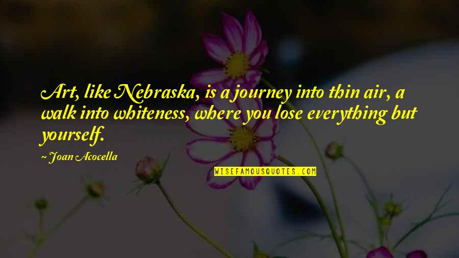 Into Thin Air Quotes By Joan Acocella: Art, like Nebraska, is a journey into thin
