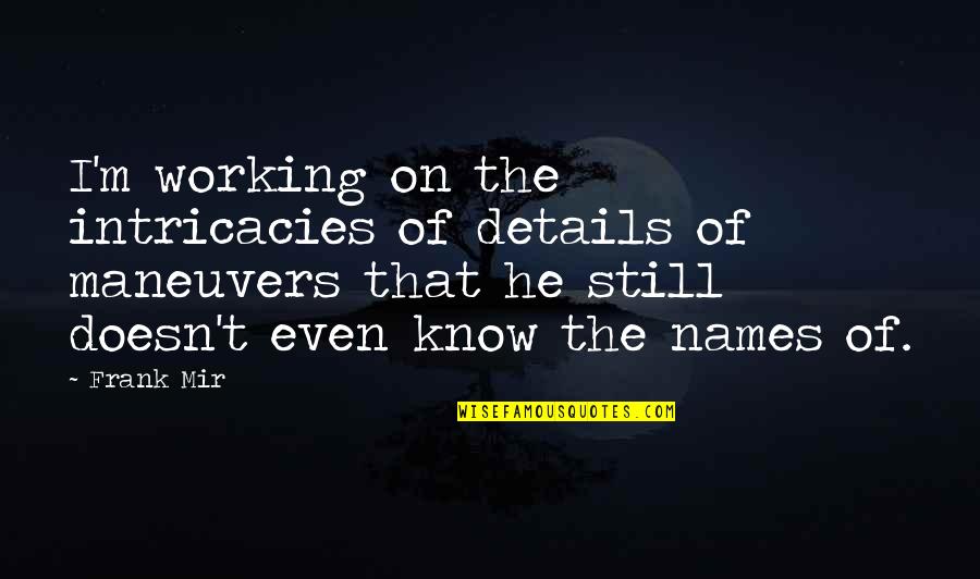 Intricacy Quotes By Frank Mir: I'm working on the intricacies of details of Intricacy Quotes By Frank Mir: I'm working on the intricacies of details of