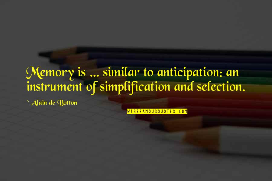 Intriguingly Interesting Quotes By Alain De Botton: Memory is ... similar to anticipation: an instrument