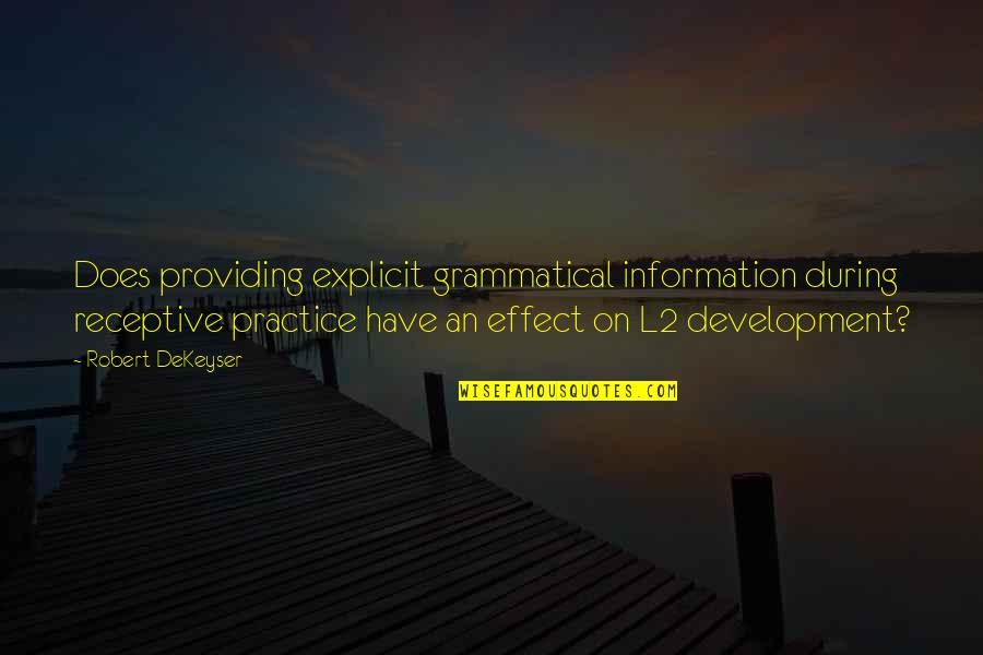 Intropia Hoss Quotes By Robert DeKeyser: Does providing explicit grammatical information during receptive practice