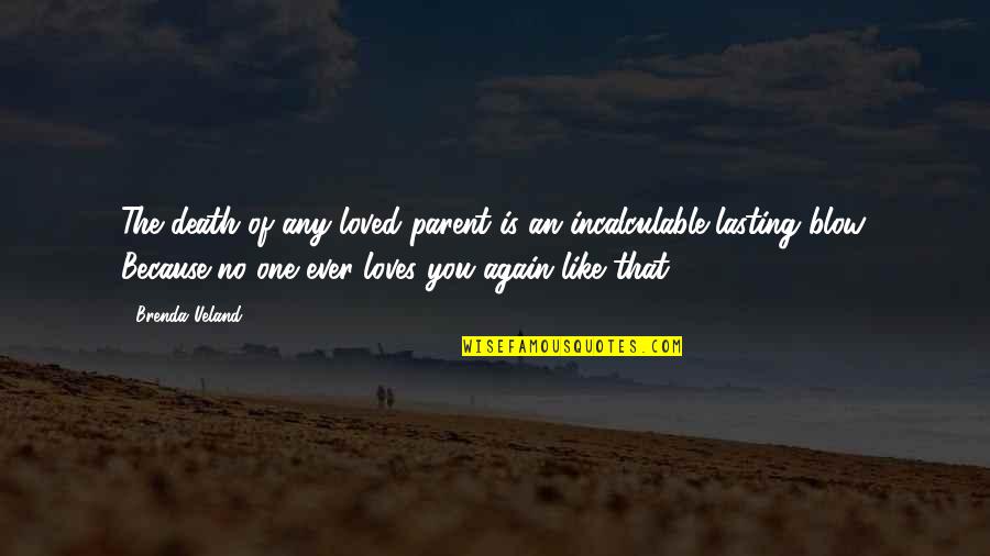 Inuit Elder Quotes By Brenda Ueland: The death of any loved parent is an Inuit Elder Quotes By Brenda Ueland: The death of any loved parent is an
