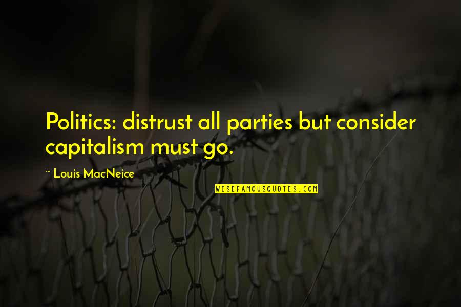 Invalidos De Panchin Quotes By Louis MacNeice: Politics: distrust all parties but consider capitalism must