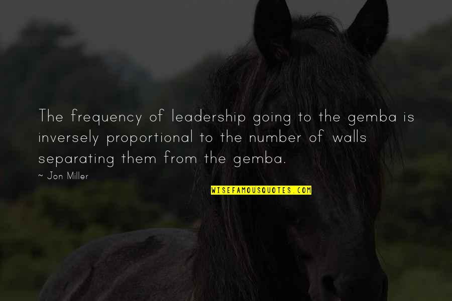 Inversely Proportional Quotes By Jon Miller: The frequency of leadership going to the gemba