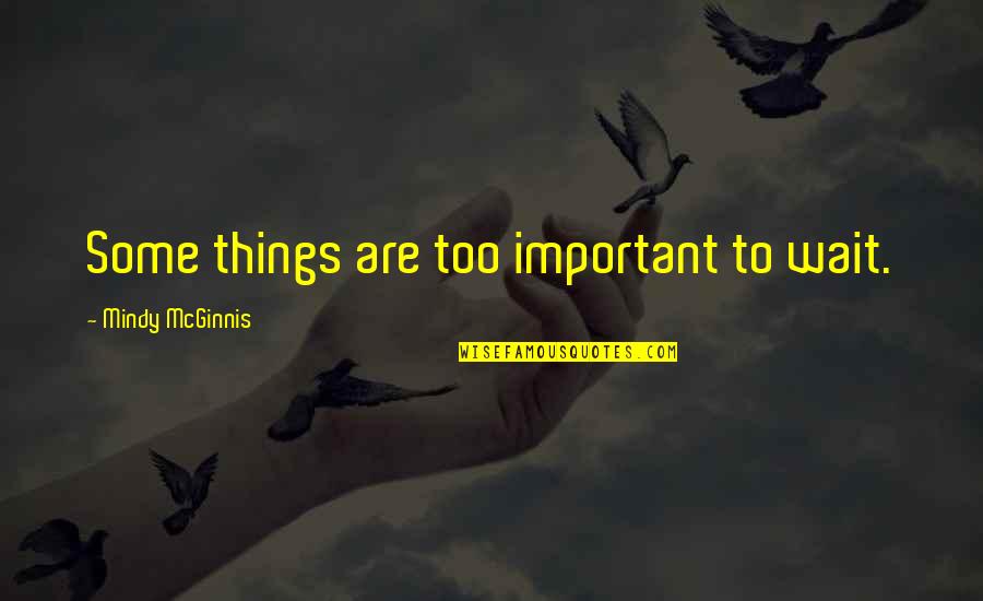Invisibility Andrea Cremer Quotes By Mindy McGinnis: Some things are too important to wait. Invisibility Andrea Cremer Quotes By Mindy McGinnis: Some things are too important to wait.