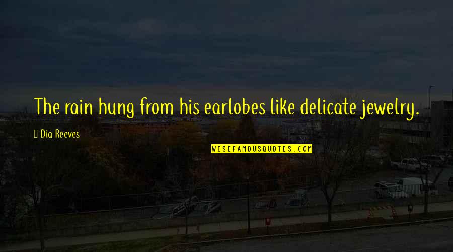 Invito Boots Quotes By Dia Reeves: The rain hung from his earlobes like delicate