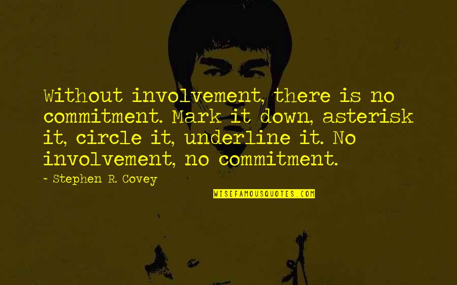 Involvement Quotes By Stephen R. Covey: Without involvement, there is no commitment. Mark it