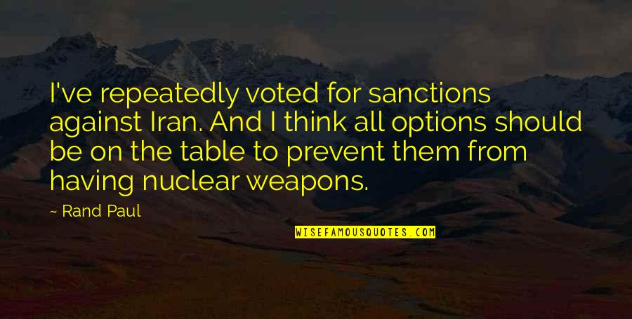 Iran Nuclear Quotes By Rand Paul: I've repeatedly voted for sanctions against Iran. And Iran Nuclear Quotes By Rand Paul: I've repeatedly voted for sanctions against Iran. And