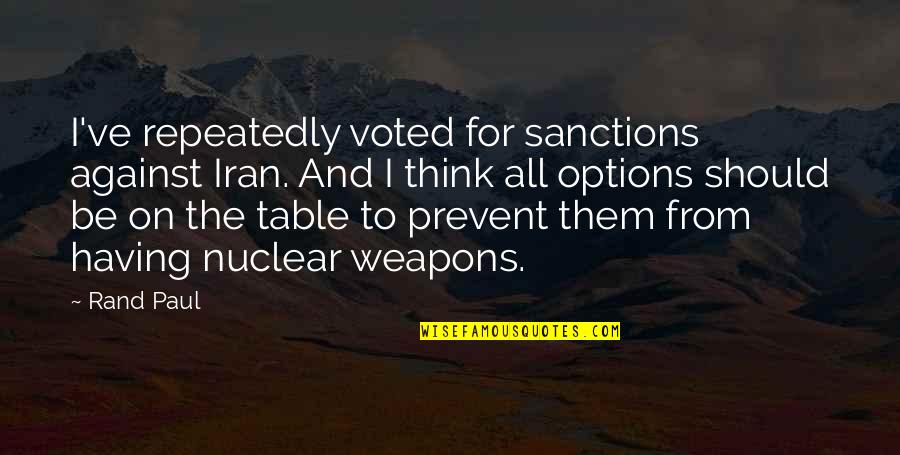 Iran Nuclear Weapons Quotes By Rand Paul: I've repeatedly voted for sanctions against Iran. And