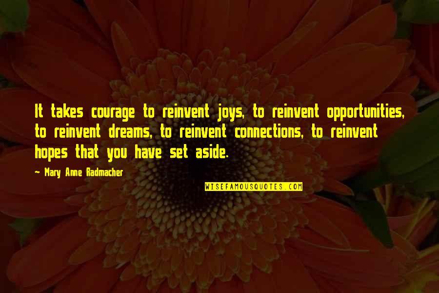 Irelands Call Quotes By Mary Anne Radmacher: It takes courage to reinvent joys, to reinvent