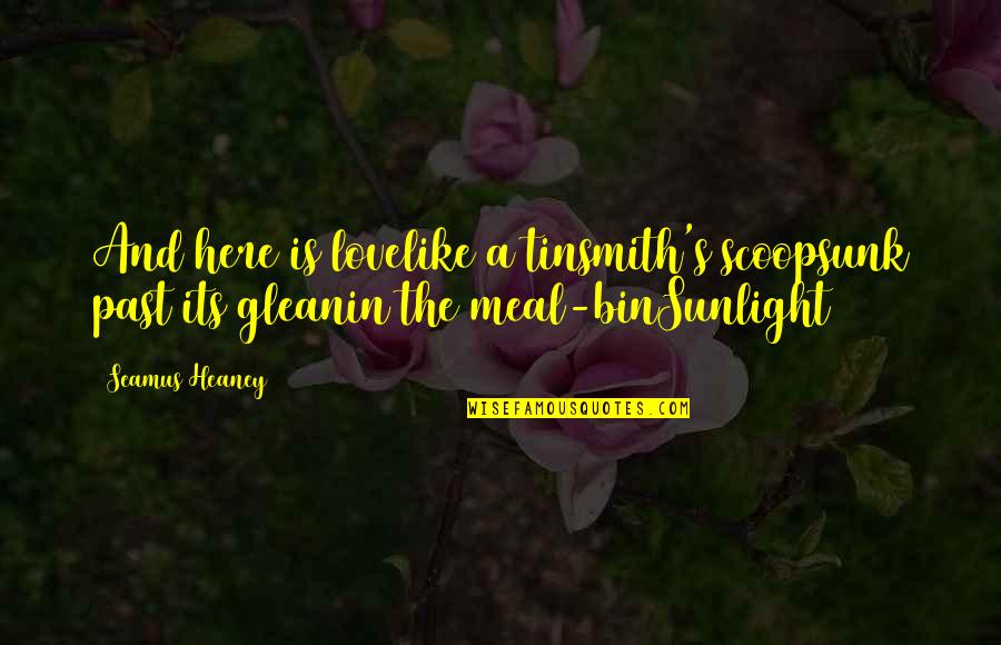 Ireland's Quotes By Seamus Heaney: And here is lovelike a tinsmith's scoopsunk past