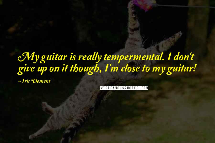 Iris Dement quotes: My guitar is really tempermental. I don't give up on it though, I'm close to my guitar!