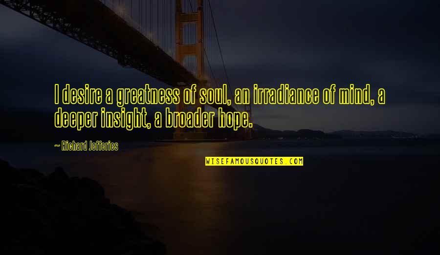 Irradiance Quotes By Richard Jefferies: I desire a greatness of soul, an irradiance Irradiance Quotes By Richard Jefferies: I desire a greatness of soul, an irradiance