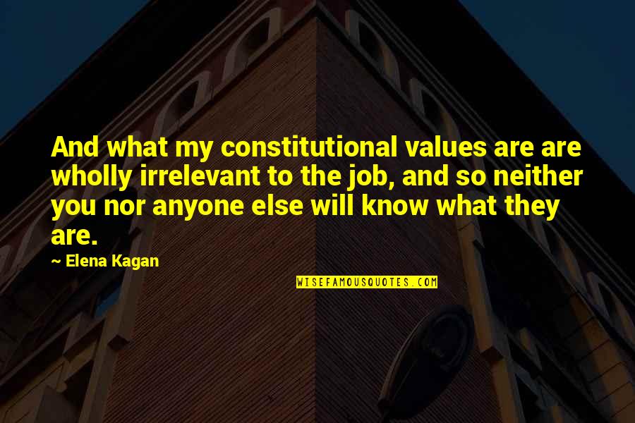 Irrelevant Quotes By Elena Kagan: And what my constitutional values are are wholly